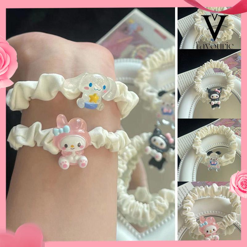 CODKartun Cinnamoroll Dog Lipit Cincin Rambut Gadis Manis Lucu Tali Rambut Karet Gelang Karet-FA