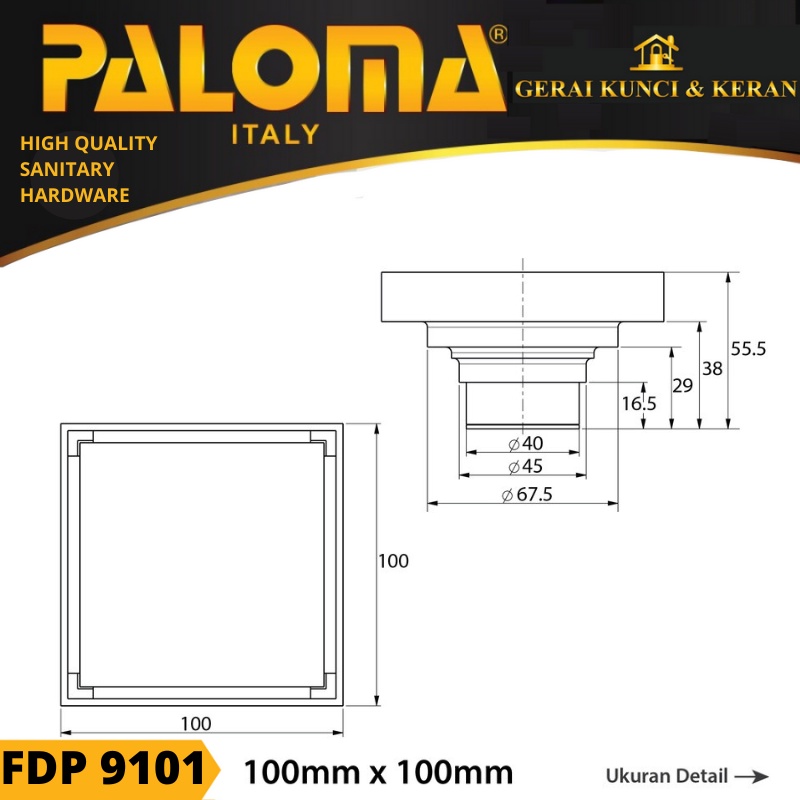 PALOMA FDP 9101 Floor Drain Strainer Saringan Got Kamar Mandi Anti Bau HITAM BLACK MATT