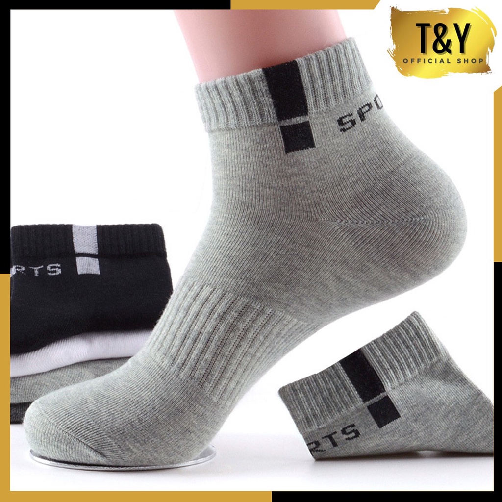 T&amp;Y Kaos Kaki Pendek Unisex 6610 Motif Sport Garis Kaos Kaki Olahraga Semata Kaki Pria Wanita Kekinian Import
