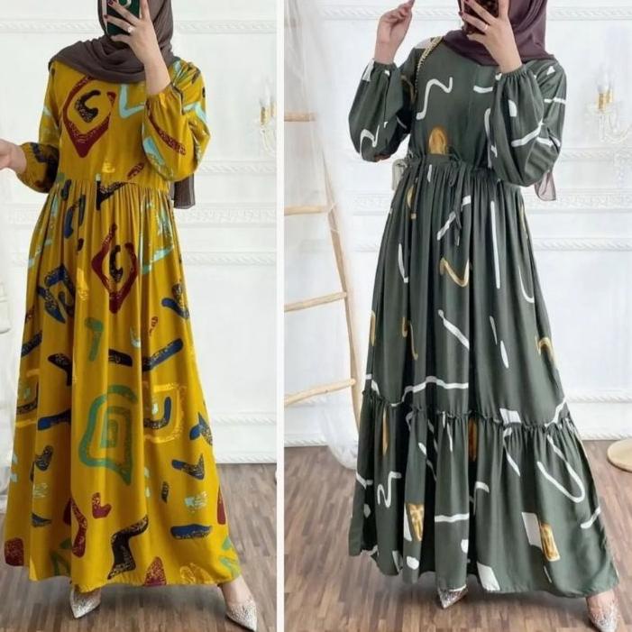 Berkualitasマ GAMIS NETTY  RAYON  MOTIF BUNGA BAJU GAMIS KEKINIAN GAMIS WANITA REMAJA GAMIS LEBARAN