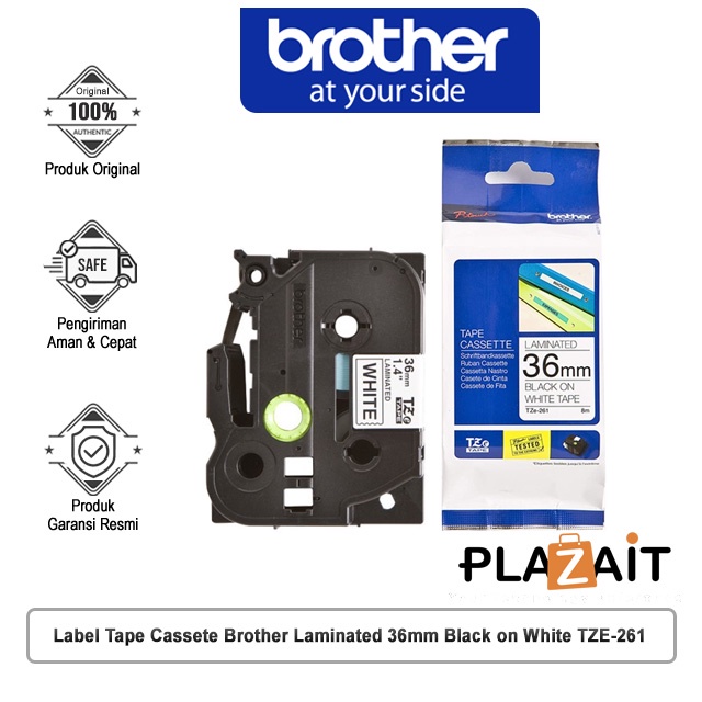 Label Tape Cassete Brother Laminated 36mm Black on White TZE-261