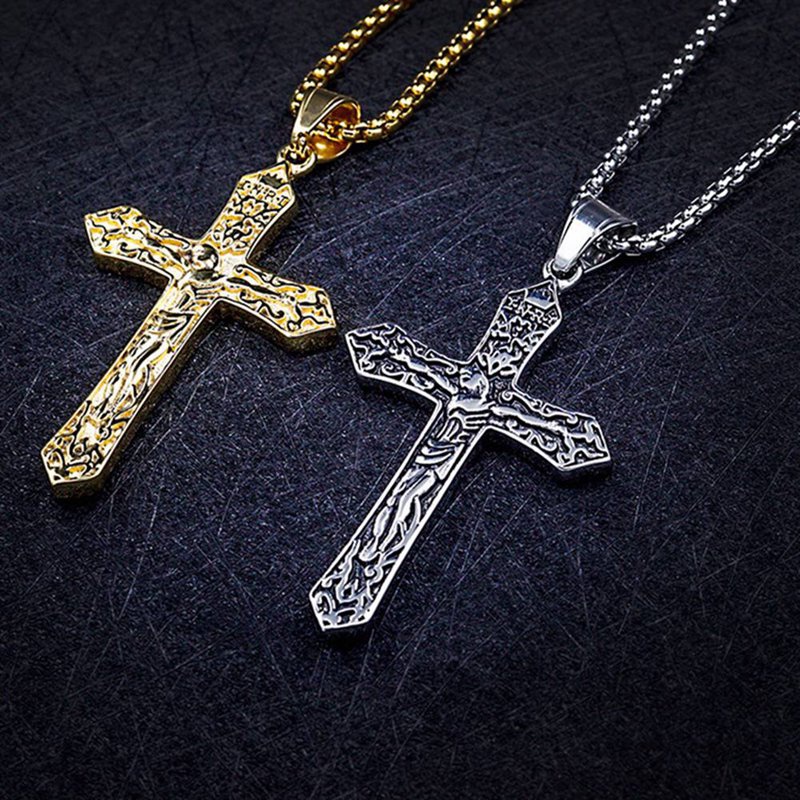 Kalung Salib Yesus Kristen Orthodox Doa Salib Rusia Liontin Besar Warna Emas Kalung Liontin Salib INRI