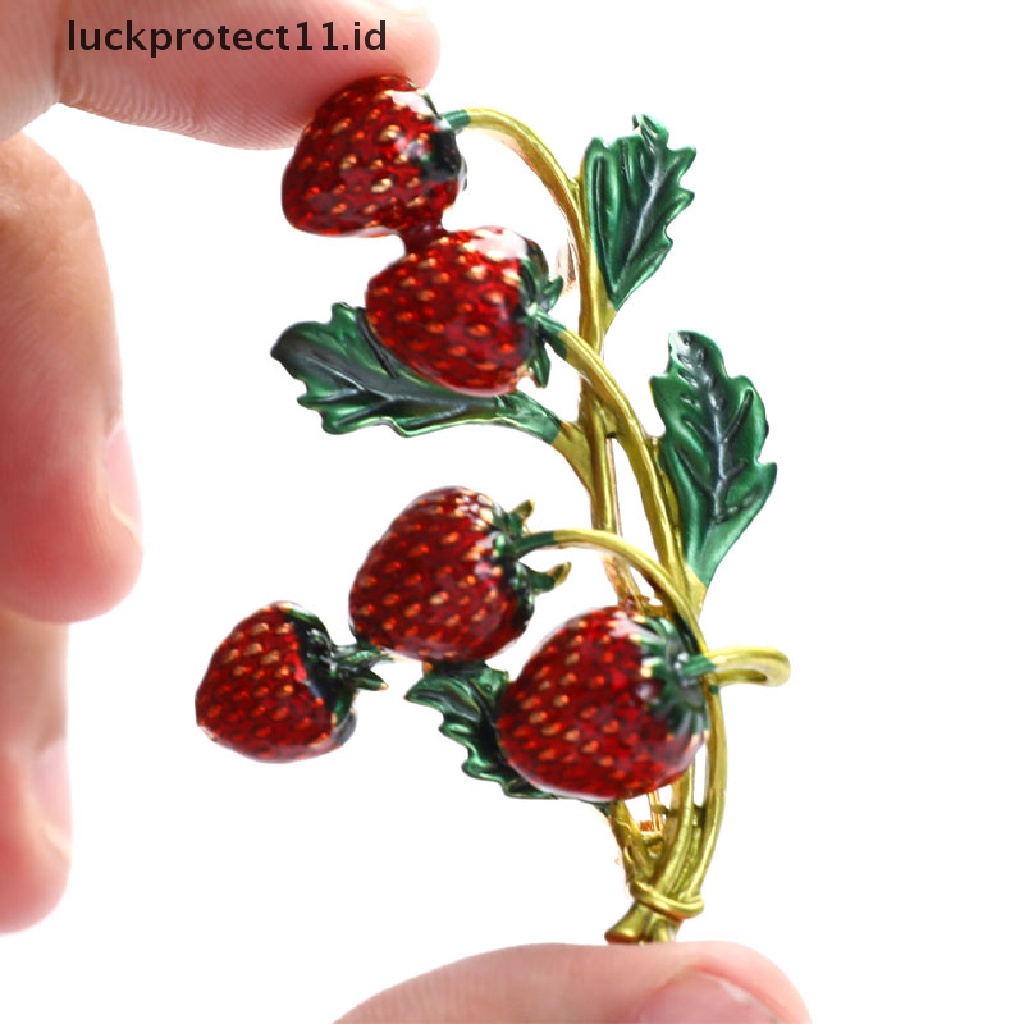 /Fashion Hot// Fashion// Strawberry Bros Pin Merah Desain Tanaman Lucu Jewellry Gaya Musim Panas.