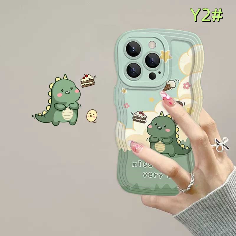 Realme 10 C33 C30 C31 C35 C21Y C25Y C21 Realme C11 C25 C17 C15 C12 C3 C2 Realme 8i 7i 5 5i 6i 7 Pro Kartun Dinosaurus Tepi Gelombang TPU Phone Case Cover