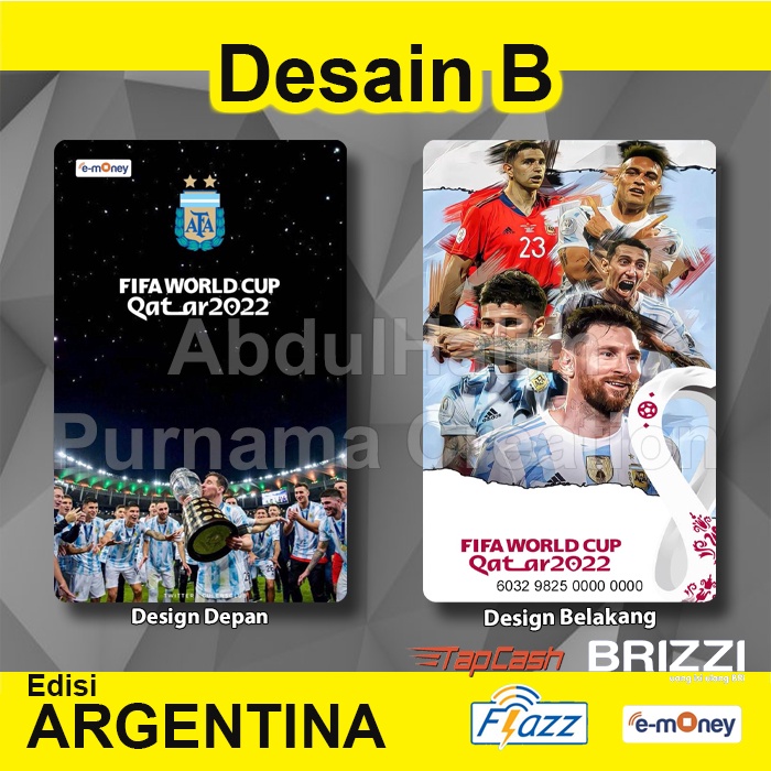 Kartu Emoney Custom Desain Argentina FIFA World Cup Qatar 2022 bisa E-Money Brizzi Flazz Tapcash