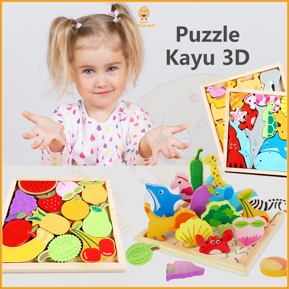 Lacoo Wooden 3d puzzle Puzzle kayu mainan edukasi Jigsaw puzzle cocokkan bentuk