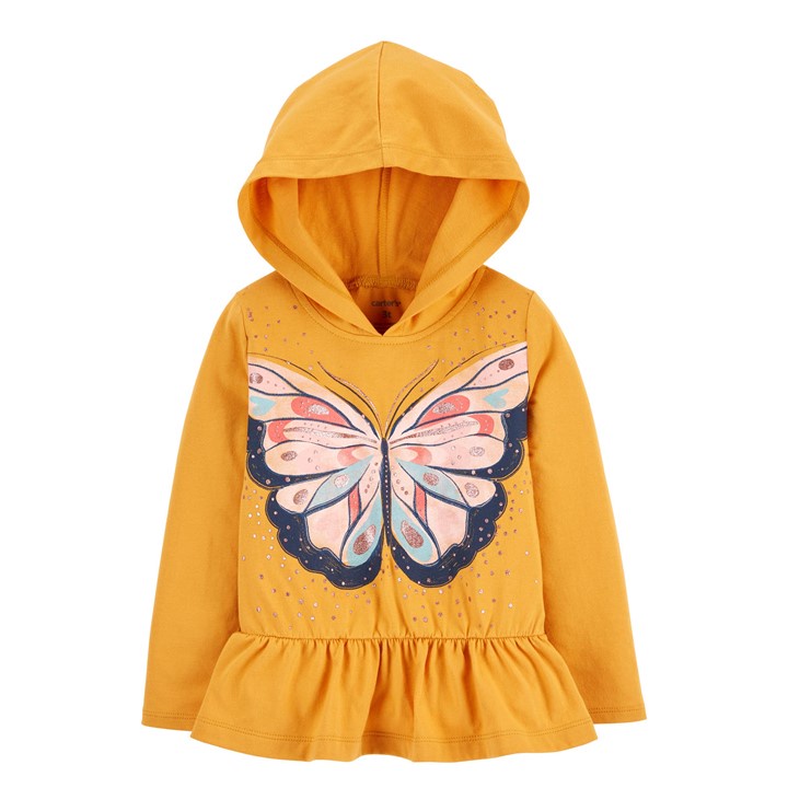 Kaos Anak Lengan Panjang Hoodie Kuning Tua Motif Kupu-kupu | butterfly