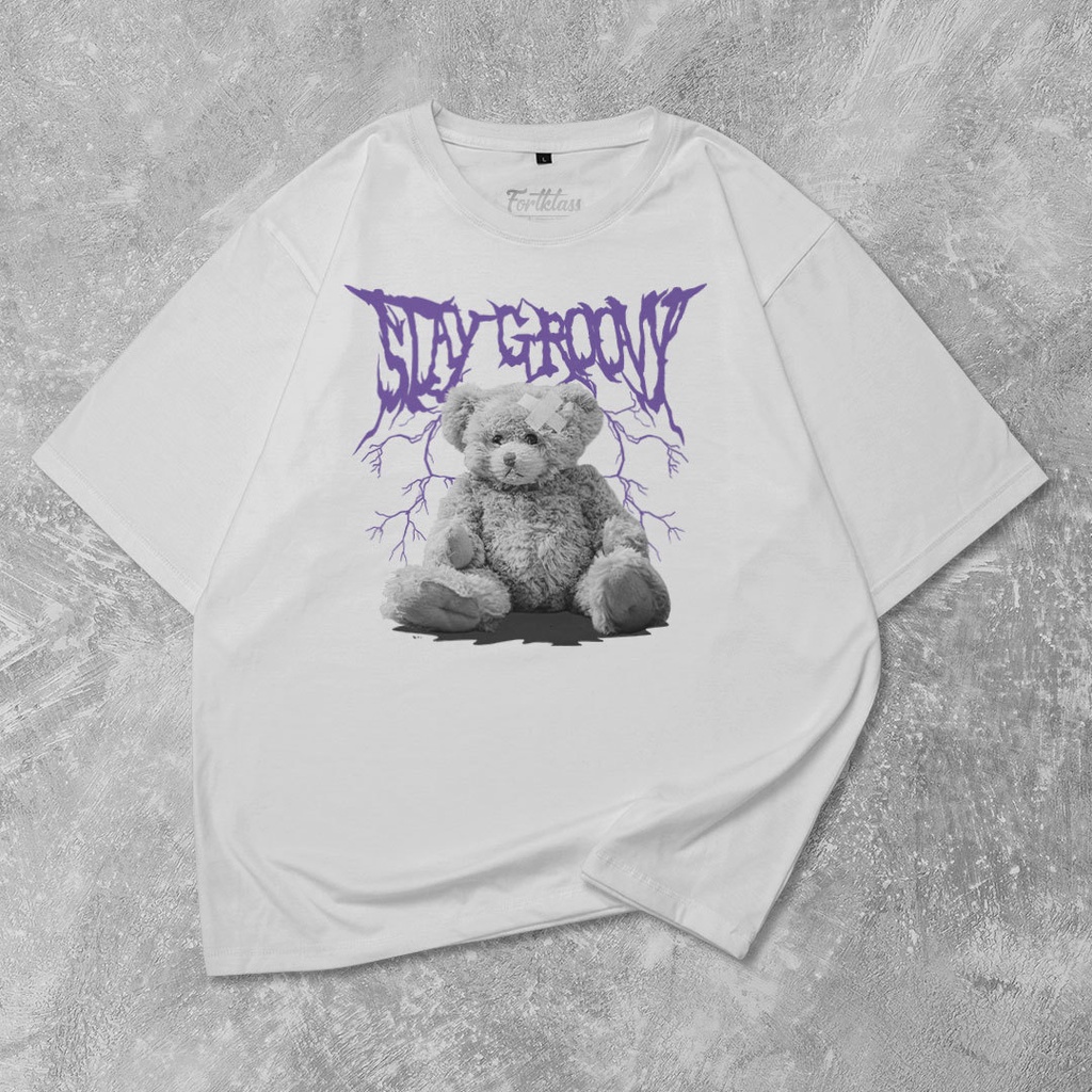 Fortglass Bear Groovy Kaos Oversize T-Shirt Cowok Premium