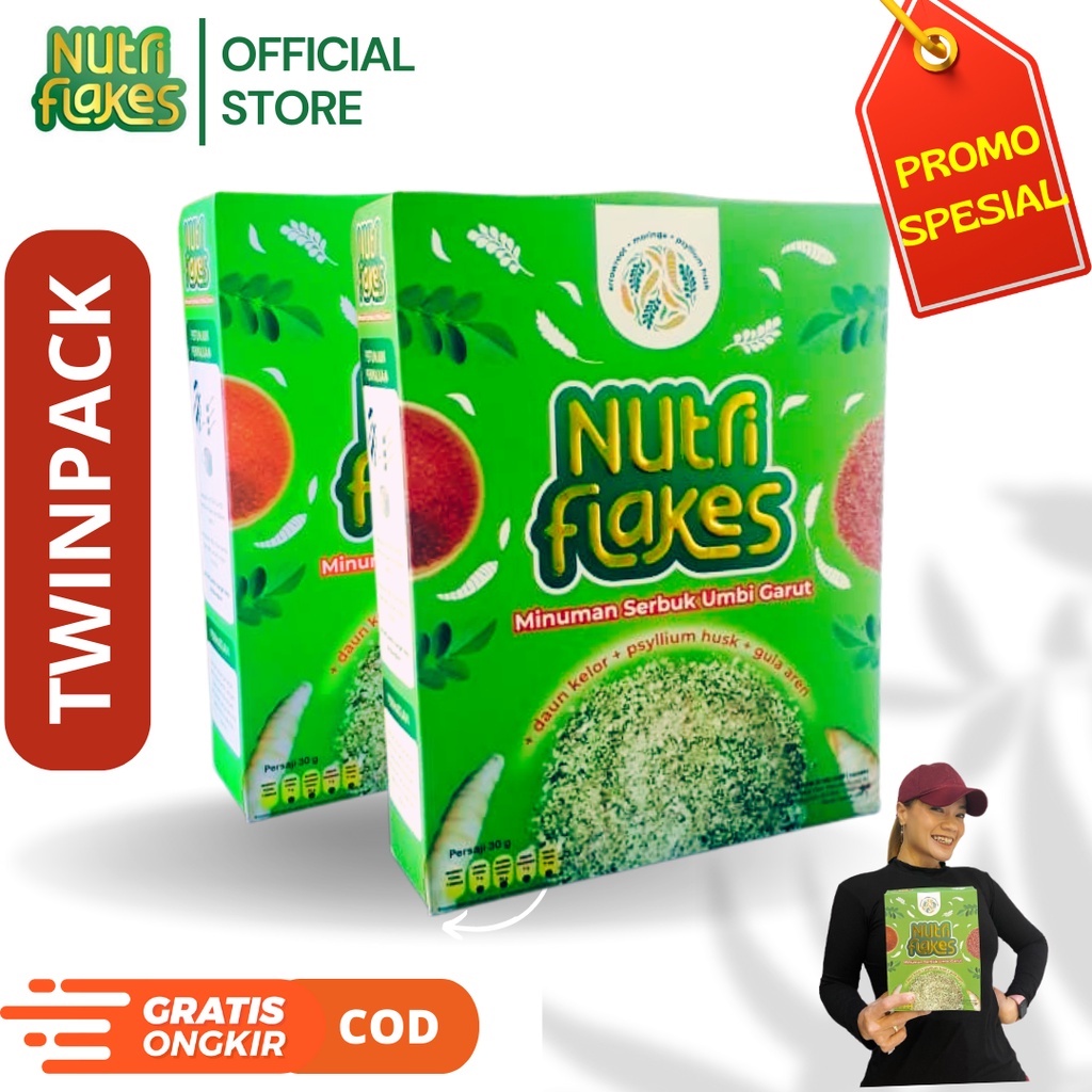 [TWINPACK] 2 BOX Nutriflakes Sereal Umbi Garut + DaunKelor + Psyllium Husk + Susu Etawa / Enak Mengenyangkan / Cocok untuk Penderita Asam Lambung Maag Gerd / DIET SEHAT TANPA OBAT / ORIGINAL / HALAL / BPOM / PAKET HEMAT / 100% ALAMI HERBAL(2x280gr)