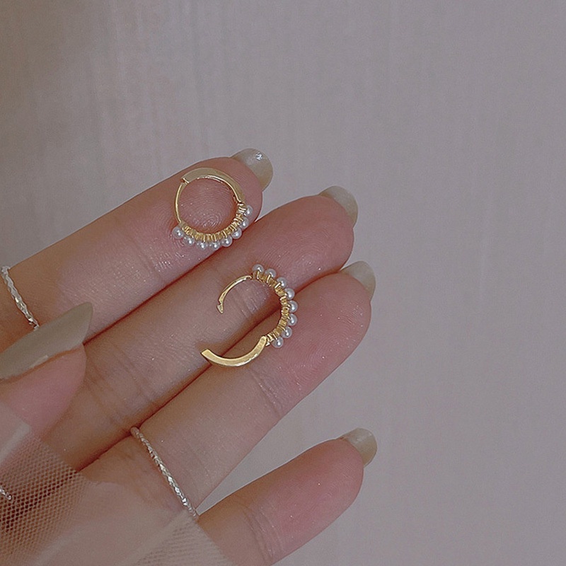 Anting Hoop Mutiara Korea Anting Hoop Wanita Aksesoris Perhiasan Anting Emas