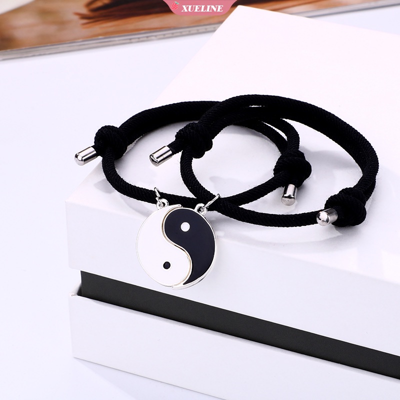 2pcs/set Gelang Pasangan Yin Yang Taiji Cina set Pria Wanita Jarak Hitam Dan Putih Berbentuk Hati magnet Atraksi Perhiasan Hadiah [ZXL]