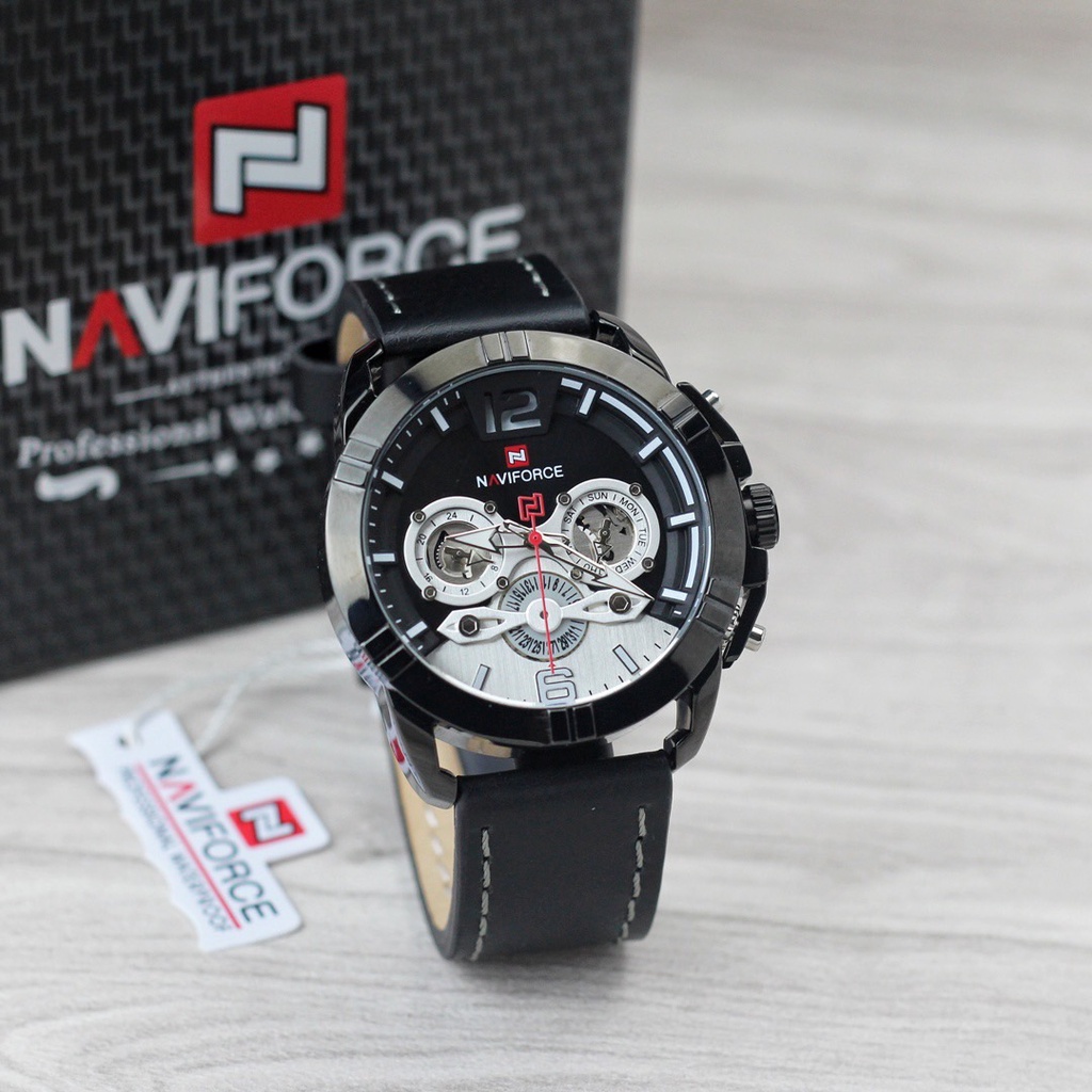 FREE BOX ORIGINAL !! jam tangan pria cowo KULIT kekinian NF NAVIFORCE 9162 terbaru FREE REFILL BATERAI FREE BOX BERGARANSI Analog murah meriah harga terjangkau mewah