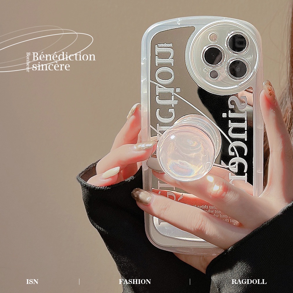IPHONE Cover Case Cermin Ponsel Planet Desain Simple Dengan Holder Bola Kristal Untuk Iphone11 12 13 14 PLUS PRO MAX