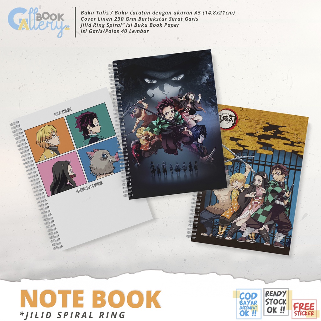 

[SP] Buku Tulis / Buku Catatan / Note book Anime (Demon Slayer) Kimetsu no Yaiba Jilid Ring Spiral Dengan isi Book Paper Garis/Polos 50 Lembar Free Poster dan Stiker Ukuran A5