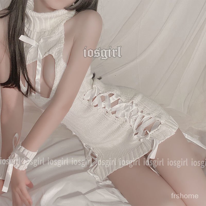 Pakaian dalam wanita berongga cinta Jepang bertali backless leher tinggi jumper dress set seragam