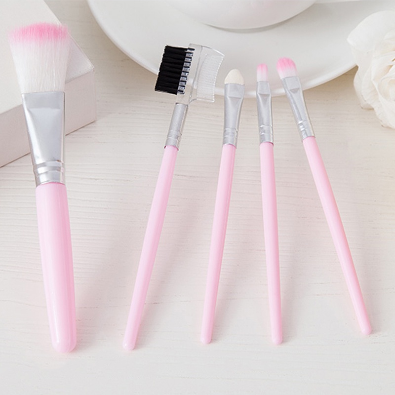 5pcs/set Kuas Make Up Brush Kuas Makeup Eyebrow Brush Blush on Brush Eyeshadow Brush Sponge