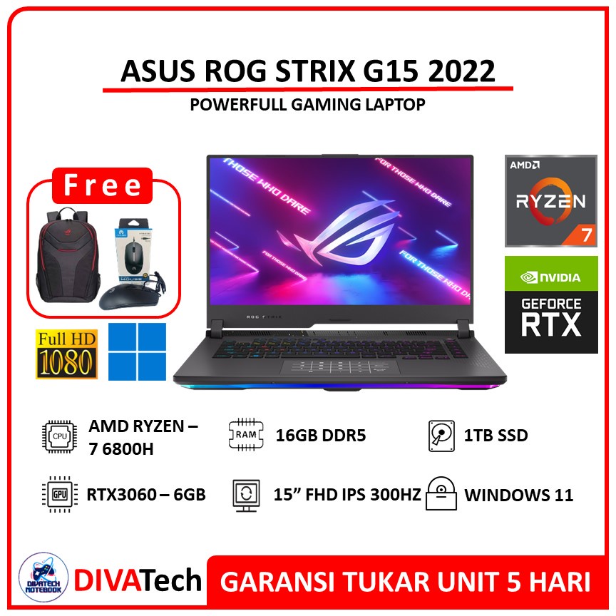 Asus ROG Strix G15 2022 RTX3060 Ryzen 7 6800H 16GB 1TB SSD 300Hz | Laptop Asus ROG