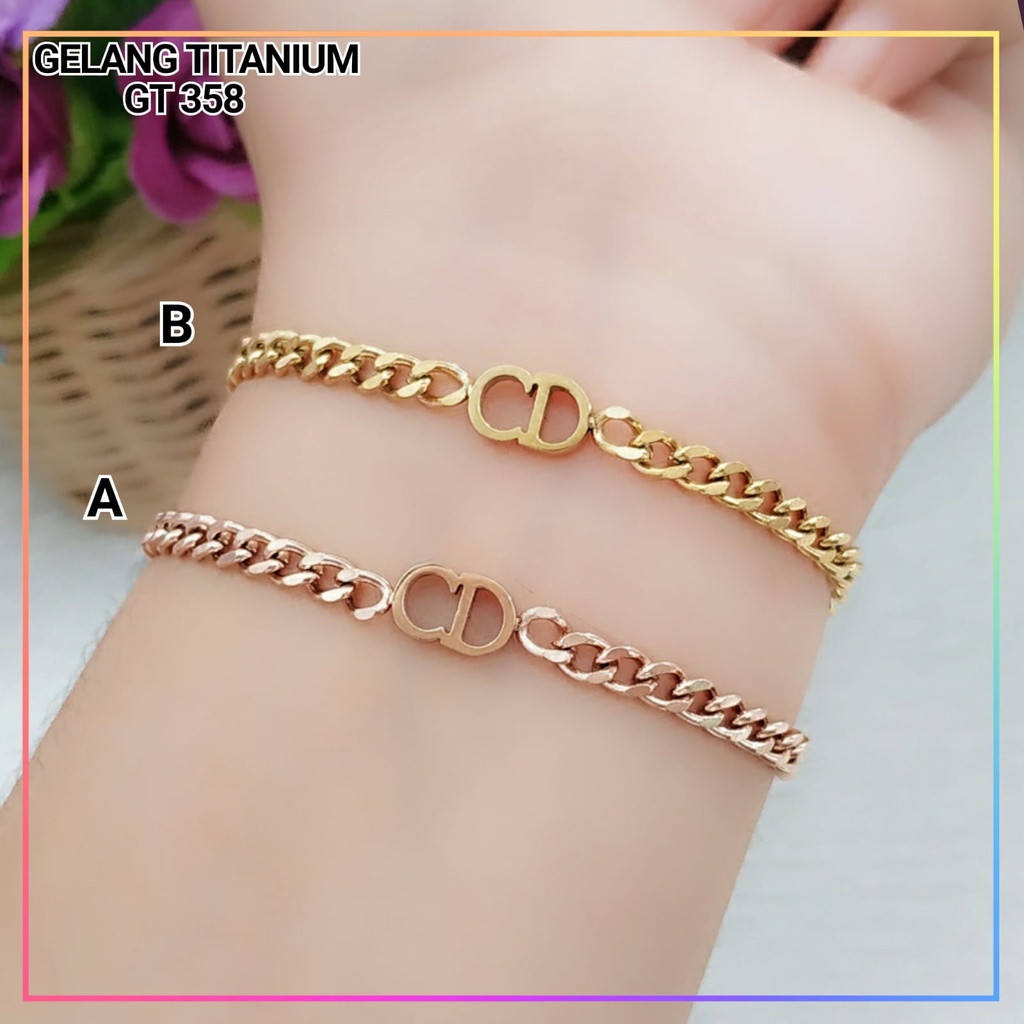 Gelang titanium stainless/steel gelang dewasa rantai tebal polos C.D perhiasan wanita anti karat GT 358