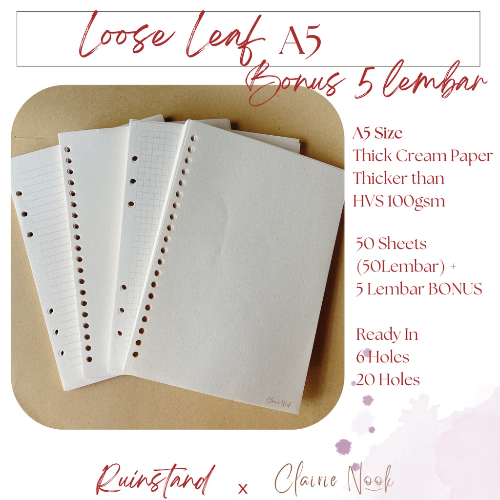 

Loose Leaf A5 20 Holes 6 Holes - Isi Kertas Binder A5 Clairie Nook