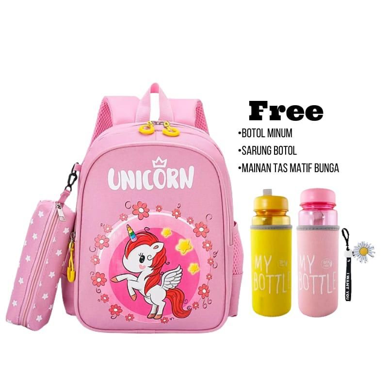 Tas Anak Ransel Sekolah 2in1 Karakter Unicorn Kartun Lucu Model Tas Taman Anak Tren Untuk Anak Perempuan