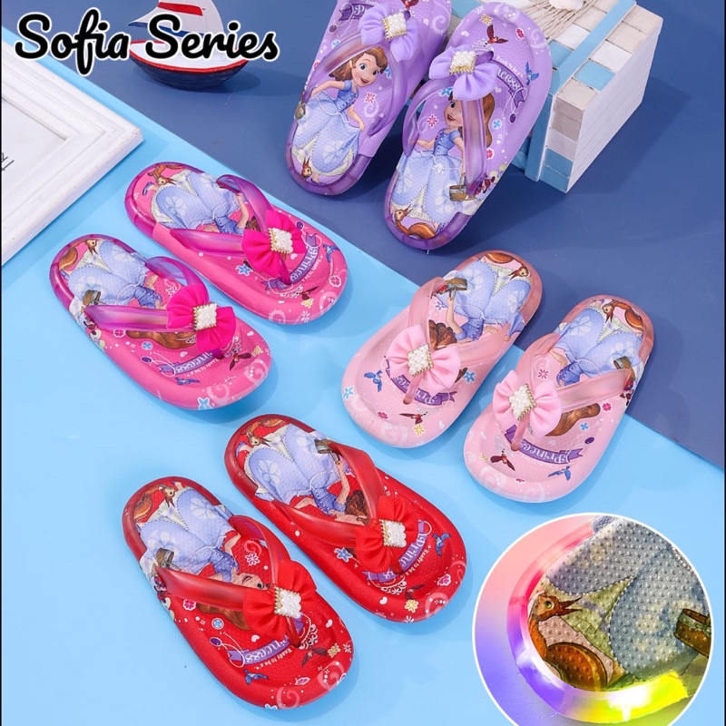 Sandal Jepit Import Anak Princess Sofia Karet ada Lampu LED Kelap Kelip