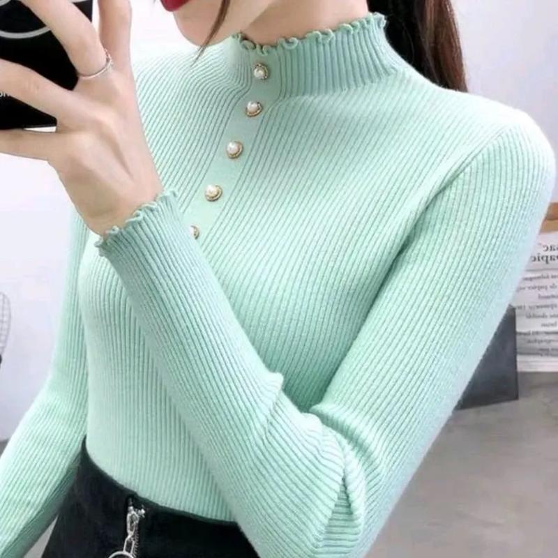 KANCING DAISY MUTIARA TURTLENECK CURLY RAJUT | BLOUSE INNER RAJUT KRIWIL