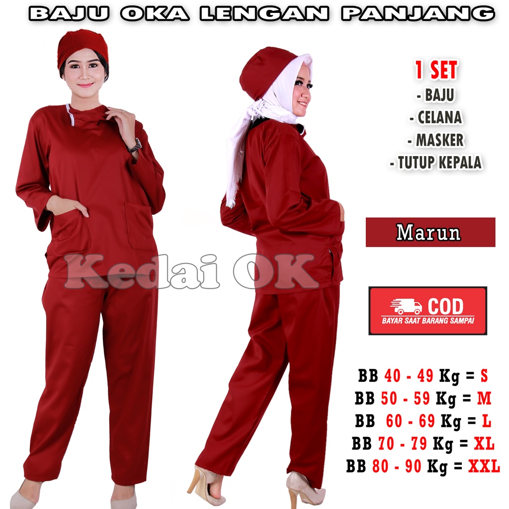 Baju Oka  Lengan Panjang - Seragam Jaga perawat / Dokter / Bidan - Scrub Medis Ukuran Jumbo - Model Terbaru - Bahan American Drill