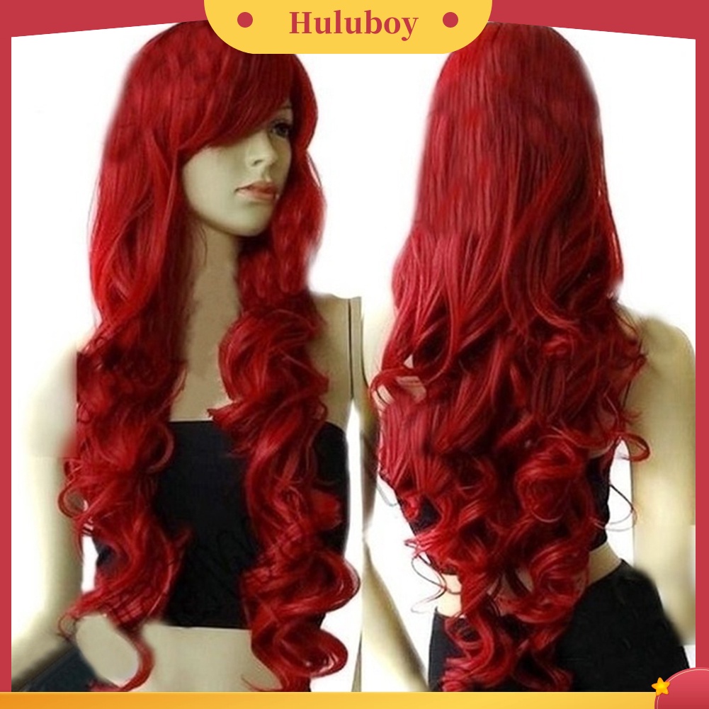 Wig Rambut Ekstensi Model Panjang Keriting Warna Wine Red Untuk Wanita