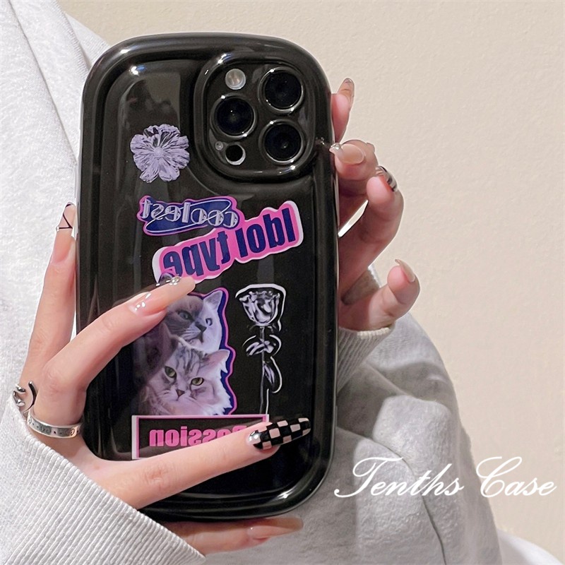 Kompatibel Untuk IPhone14 13 12 11 Pro Max8 7 6 6s Plus X Xr Xs Max SE 2020 Phone Case Hitam Gaya Senior Motif Kucing Lucu Sarung Pelindung Lembut