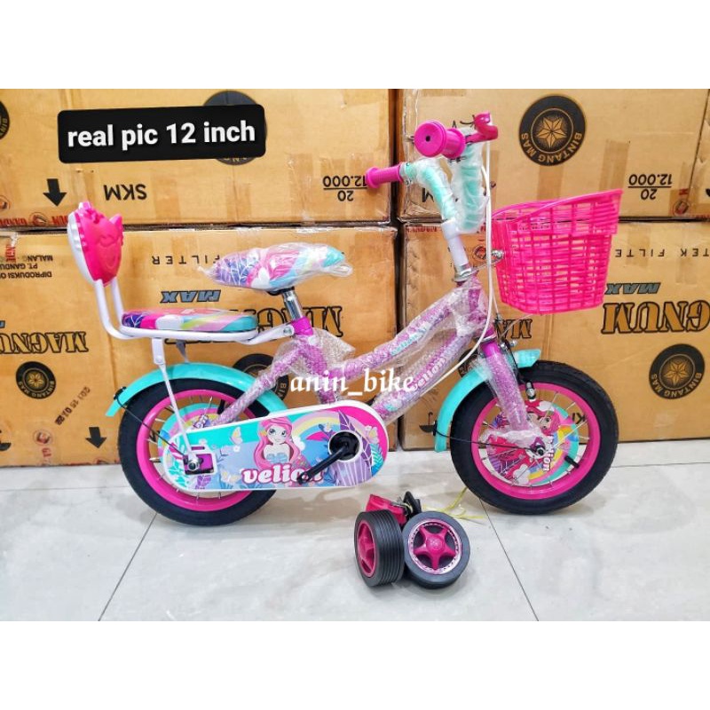 SEPEDA MINI UNTUK ANAK CEWEK RODA 4 Velion 12 INCHI KERANJANG TURUN