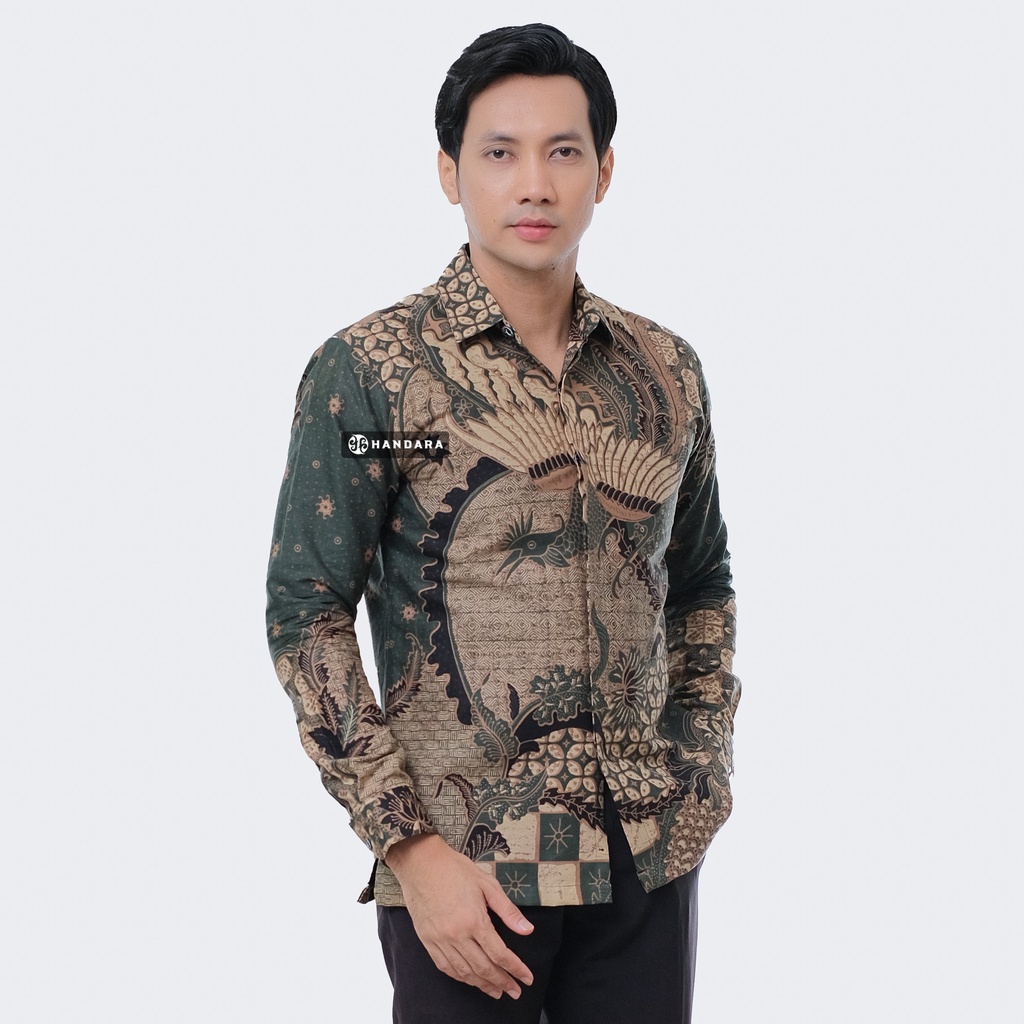 Baju Kemeja Batik Pria Lengan Panjang Slim Fit Premium Modern Full Furing Katun Halus Original Handara Motif Kailash Hijau HB-179