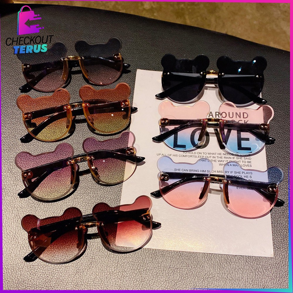 CT C672 Kacamata Beruang Hitam Anak Bayi Kaca mata Bear Shape Gaya Korea Sunglasses Kids Fashion Tanpa Bingkai Kacamata Telinga Beruang