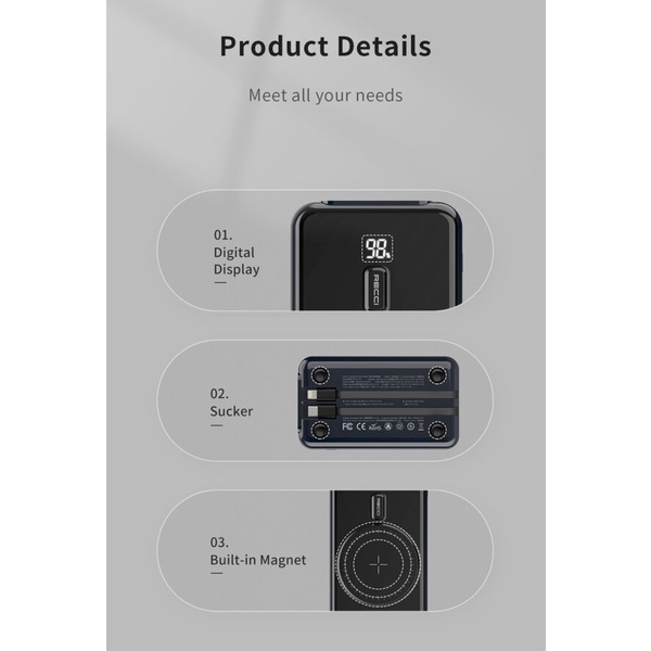RECCI RPB-P18 10000mAh Powerbank - PD 20W and Wireless Charging 15W