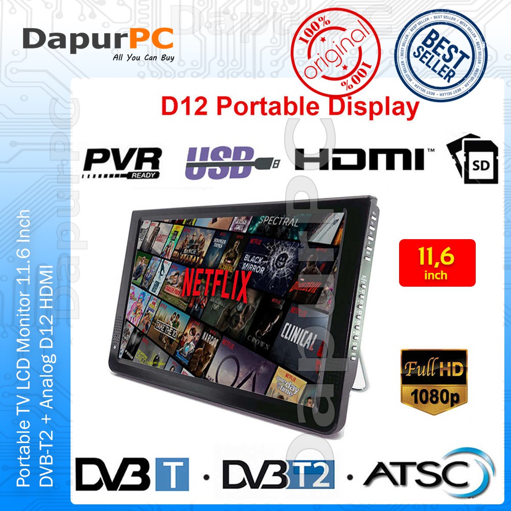 Portable Mini TV LCD Monitor 11.6 Inch DVB-T2 & Analog D12 HDMI
