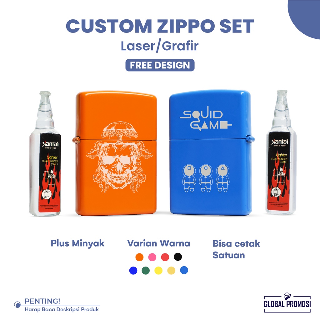 Zippoo Set Custom Hadiah/Promosi/Souvenir Laser Grafir