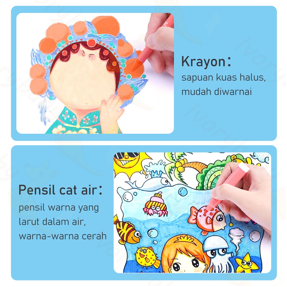 Ivorybaby Pensil warna set Crayon set 68pcs Krayon mewarnai anak Alat menggambar mewarnai