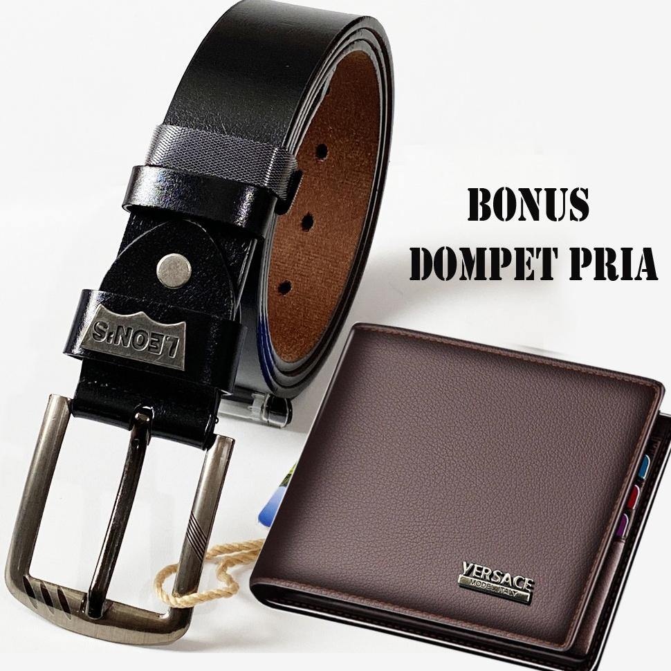 [BISA BAYAR DITEMPAT] Free DOMPET Ikat Pinggang Pria Bahan Kulit 120Cm Gesper Pria Casual Terbaru Me