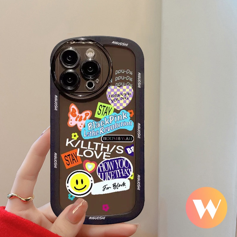 Casing Realme C35 C25 C25 C25s C21Y C11 C25Y C12 C20 C3 C31 C20A C15 Realme 9i 6i 5i 5s 5c1 Trendy Casetify BlackPink Soft Sticker Label Love Hati Lucu Kartun Smile Airbag Case