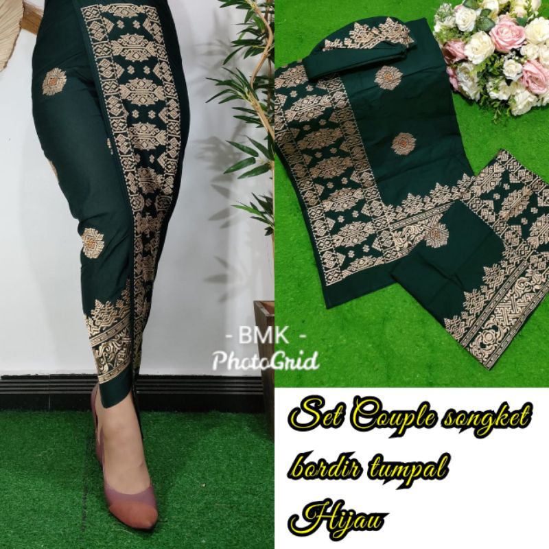 set couple songket bordir tumpal 
Kamen lembaran + Saput + Udeng Setengah jadi