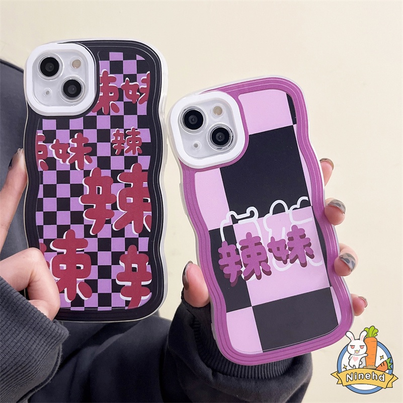 IPHONE Casing Kompatibel Untuk Iphone14 13 12 11 Pro Max X Xr Xs Max8 7 6 6s Plus Ungu Fashion Kotak-Kotak Silikon Soft Case Gelombang Bingkai Shockproof Pelindung Lensa Kamera Phone Case