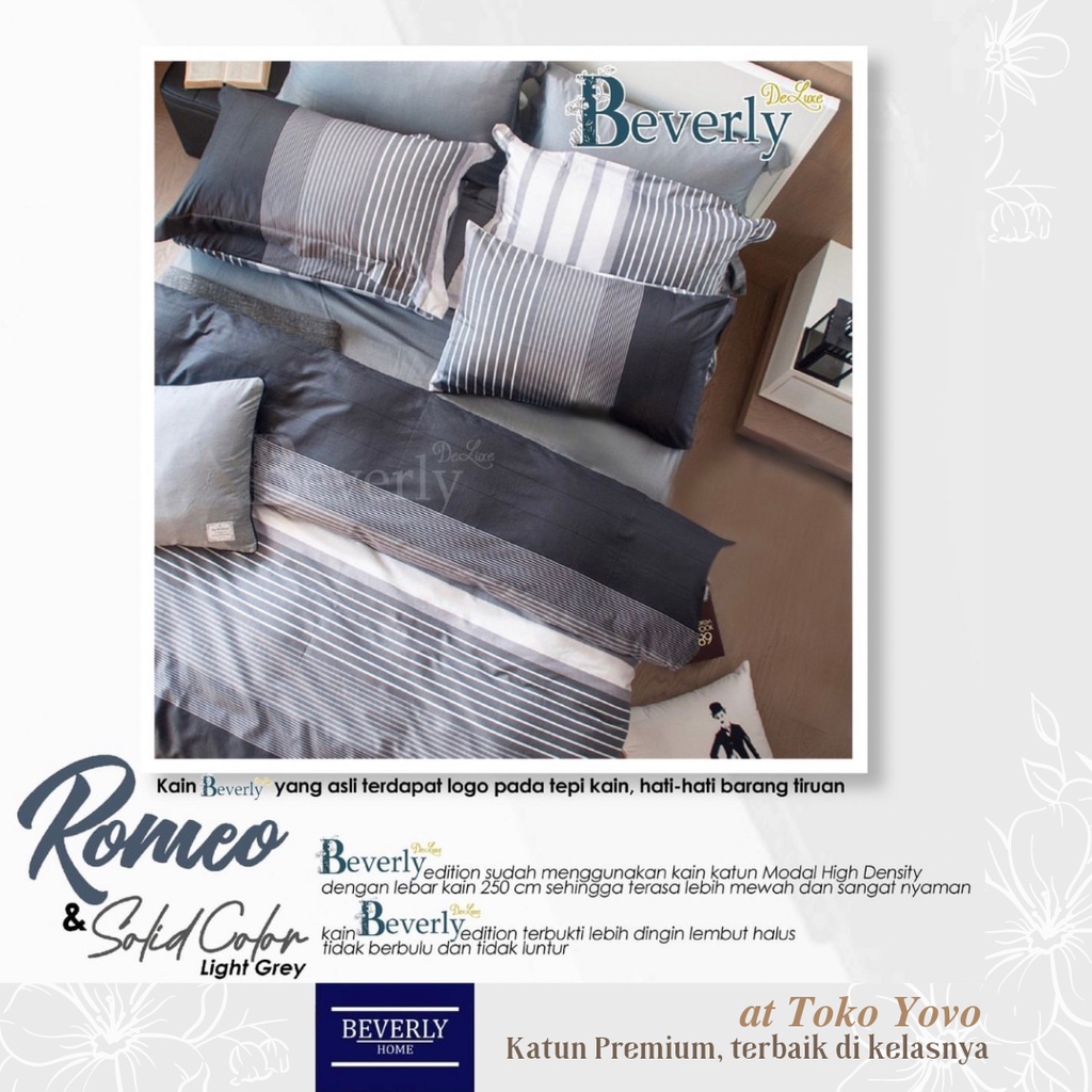Sprei Katun Halus Pria Beverly Romeo Salur Putih Grey Hitam BW Seprei