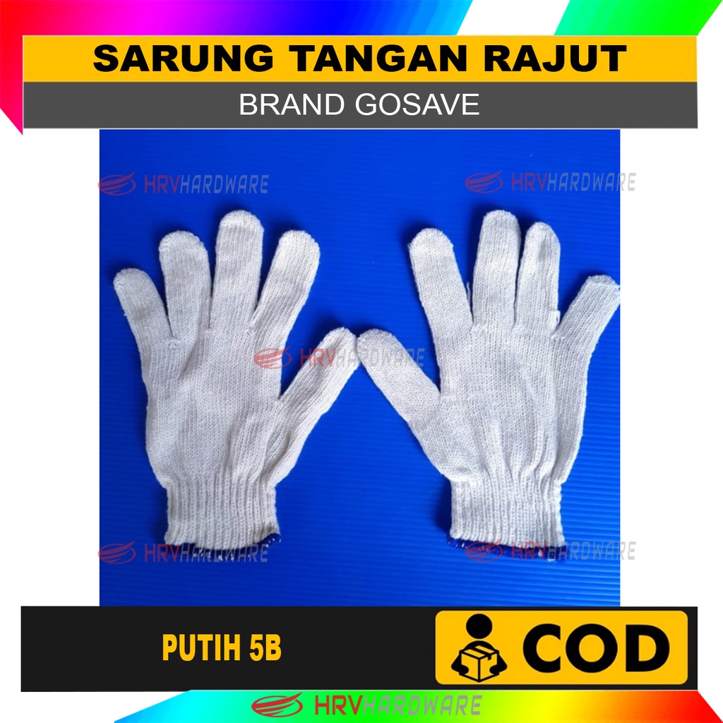 Eceran Sarung Tangan Kain Katun 5 Benang Putih Gosave 5B Rajut Kualitas Super