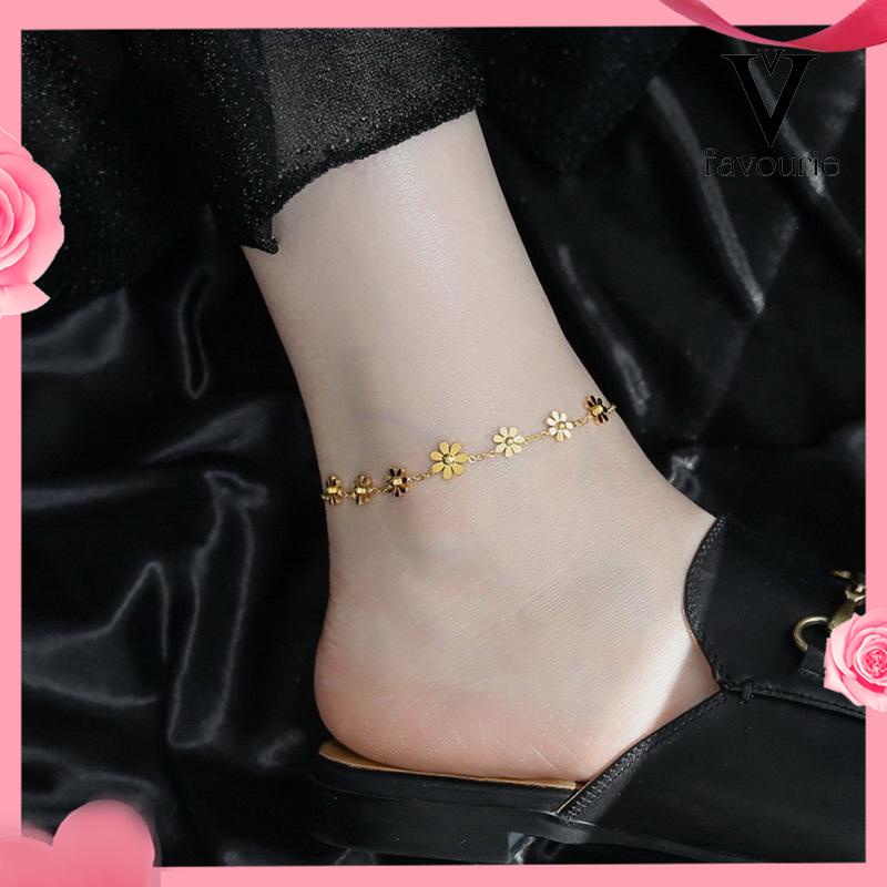 CODGelang Kaki Titanium Anti Karat Daisy Bunga Kamelia Emas 18k Perhiasan Wanita Korea-FA