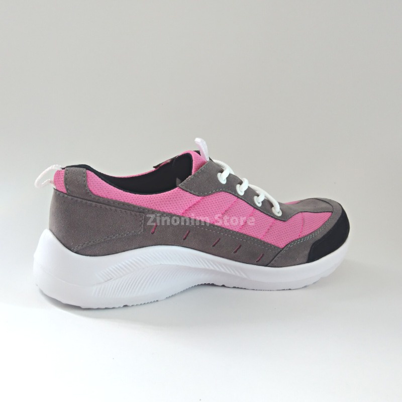 Zinonim Store Safety Shoes Wanita Sporty Abu Pink