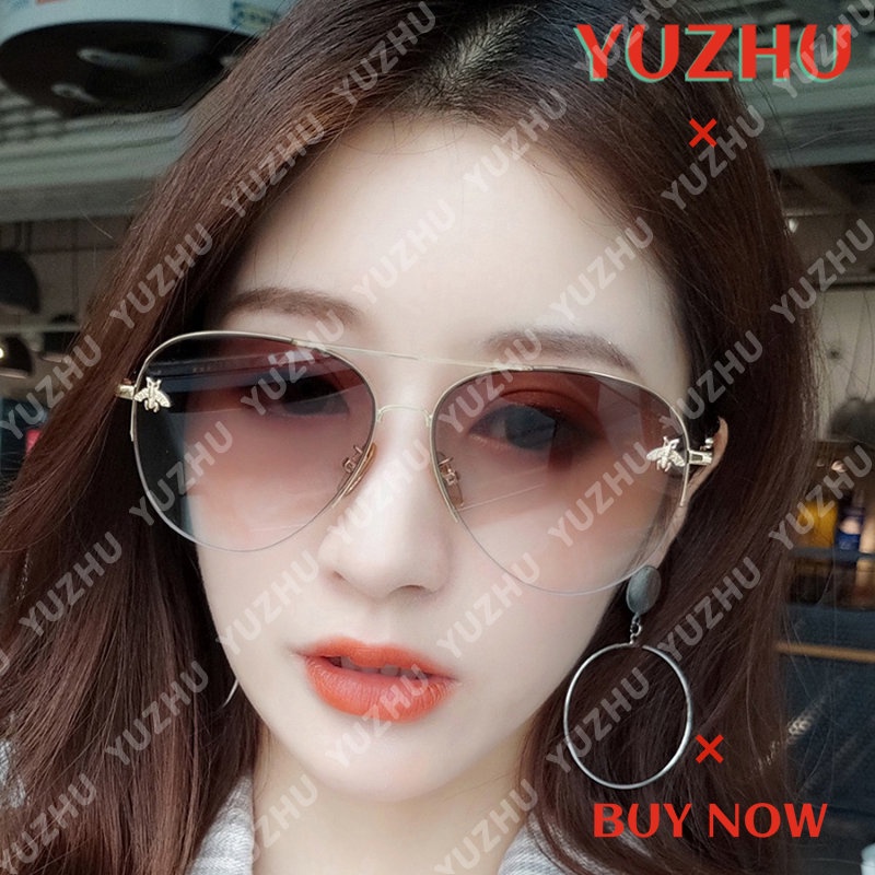 (YUZHU) Vintage Fashion Logam Tanpa Bingkai Aviator Kacamata Korea Fashion Gradien Shade Sunglasses Women