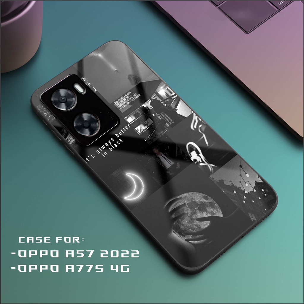 Casing Oppo A57 2022 - OPPO A77S Hardcase 2D Glossy Case Motif BLACK AESTHETIC