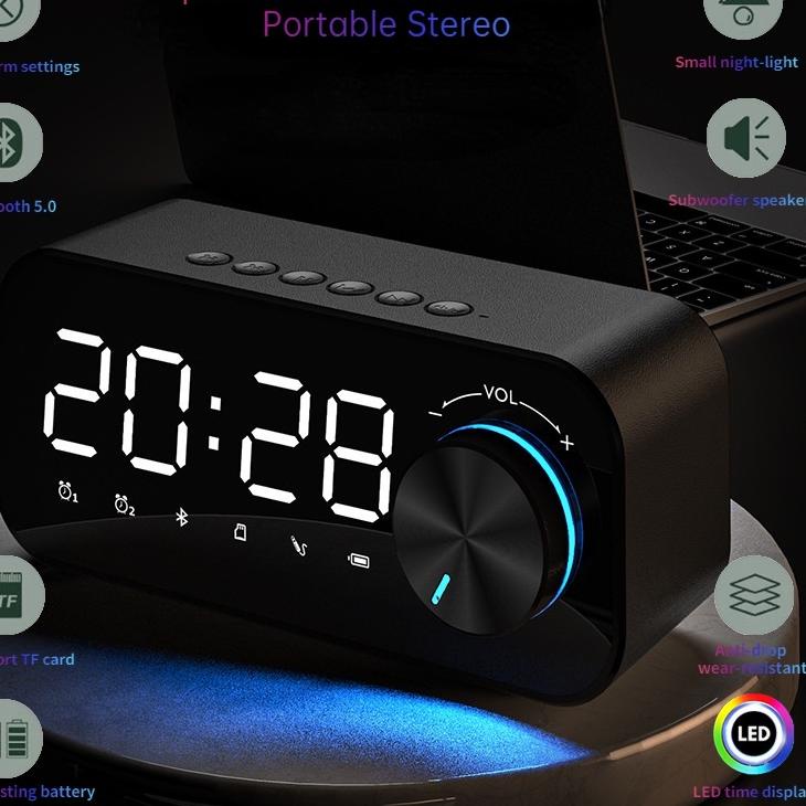 Langsung Kirim Lampu Speaker Bluetooth Portable Bass Jam Alarm Clock LED Display Spiker Bluetooth Ja