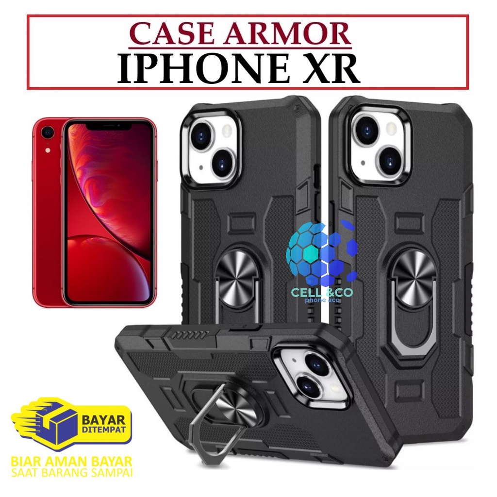 Case Armor IPHONE XR Iring Cincin Magnetic Kesing Hp Protect kamera Premium Hard Case Standing Robot Pelindung Kamera