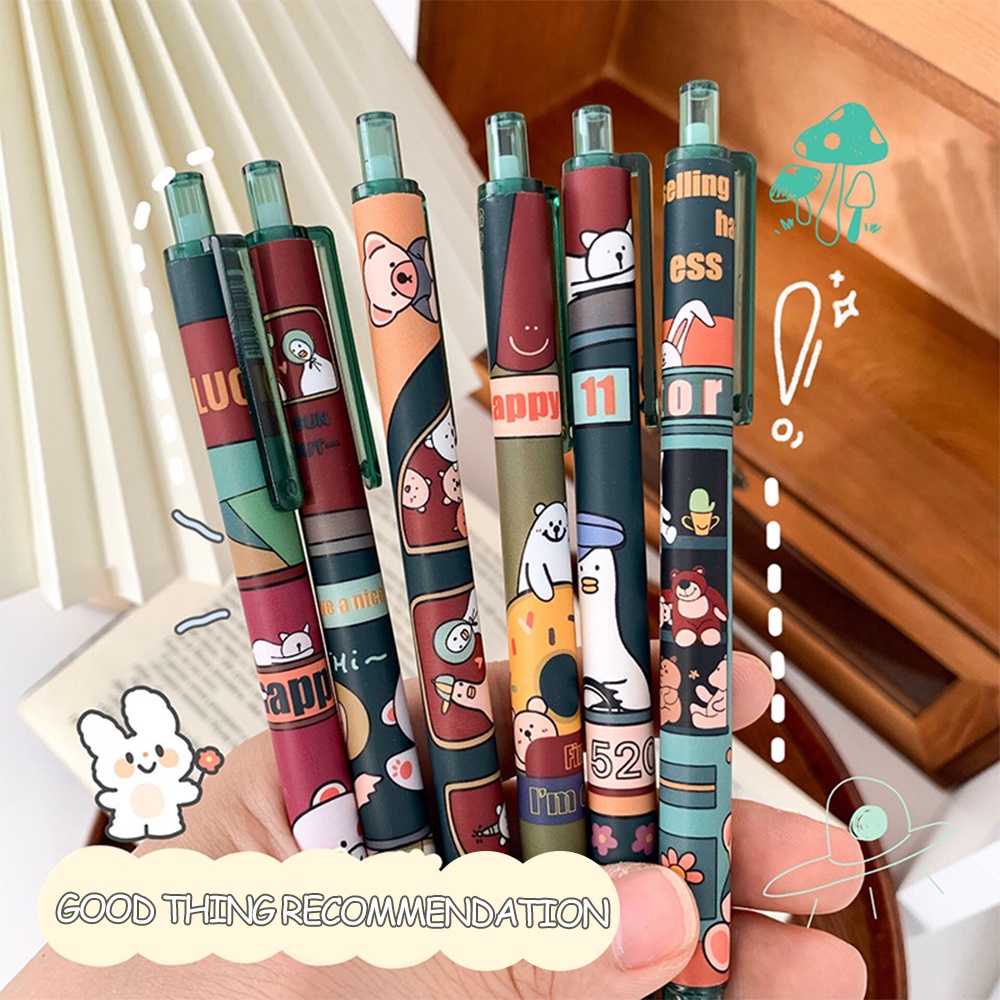 0.5mm Kartun Happy Bus Press Pen, Kawaii Animal Graffiti Pena Netral, Lucu Roller Ball Pen Set, Kreatif Press Pena Netral, Perlengkapan Sekolah Alat Tulis Kantor