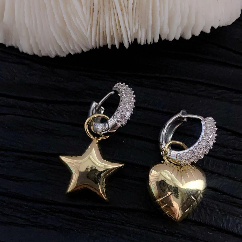 NEEDWAY Wanita Anting Trendi Mengkilap Mewah Asimetris Manis Vintage Zirkon Telinga Stud